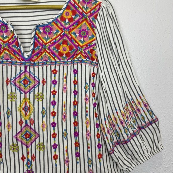 Savanna Jane Womens Floral Embroidered V Neck Tunic Top Size L Boho Peasant - Picture 5 of 10